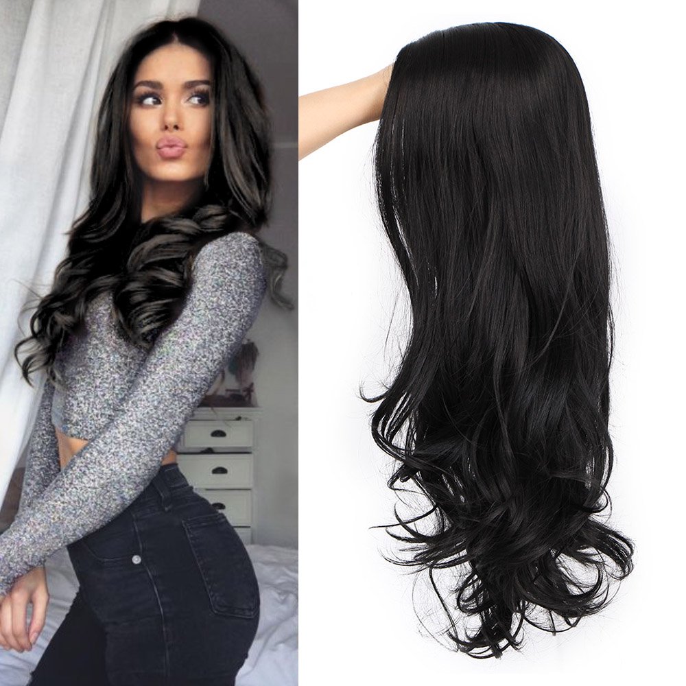 Price:$17.99    AISI QUEENS Black Wavy Wigs for Women Long Curly Wig Synthetic Party Wigs Middle Part Full Wigs Natural Looking  Beauty