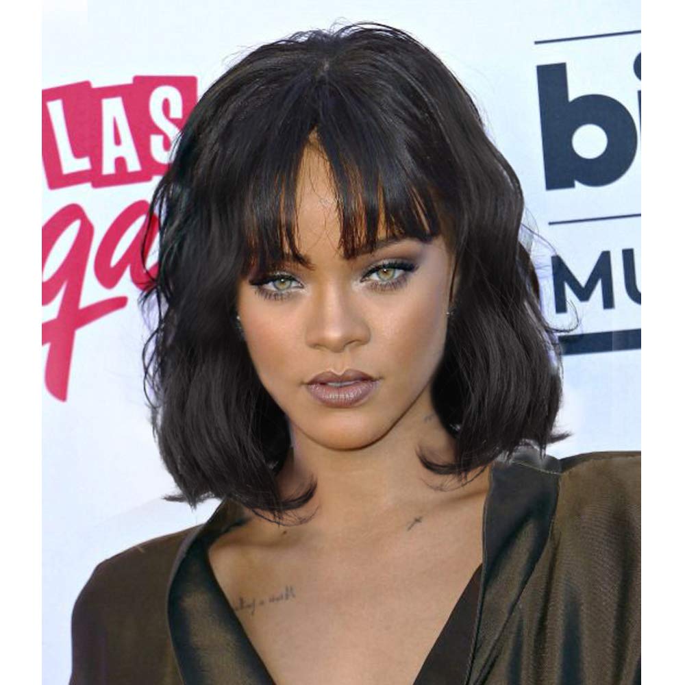 Price:$16.99    Short Wave Bob Wigs with Bangs for Women Black Curly Wave Wig Natural Looking Heat Resistant Fiber Synthetic hair for Daily Party Use 10 Inches(1B)  Beauty