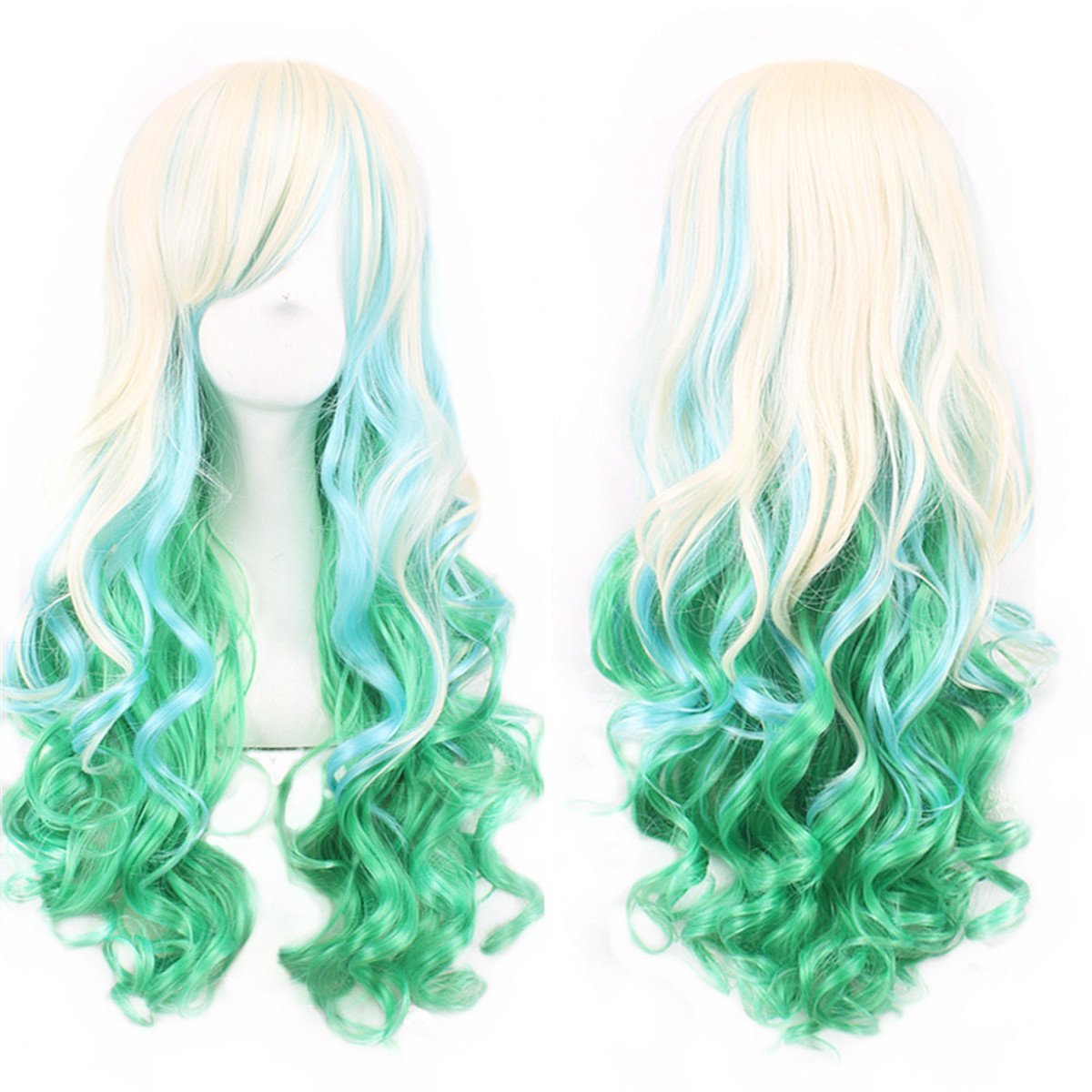 Price:$14.88    Long Curly Hair Wigs for Women Beige/Light Green Wig with Bangs BU036C  Beauty