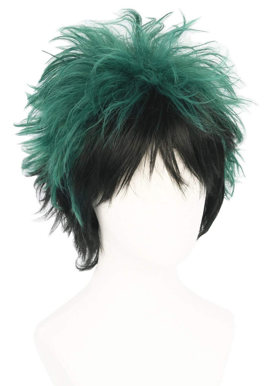 Price:$15.99    Topcosplay Unisex Anime Midoriya Izuku Cosplay Wig Layered Two Tone Short Black Green Wig  Beauty