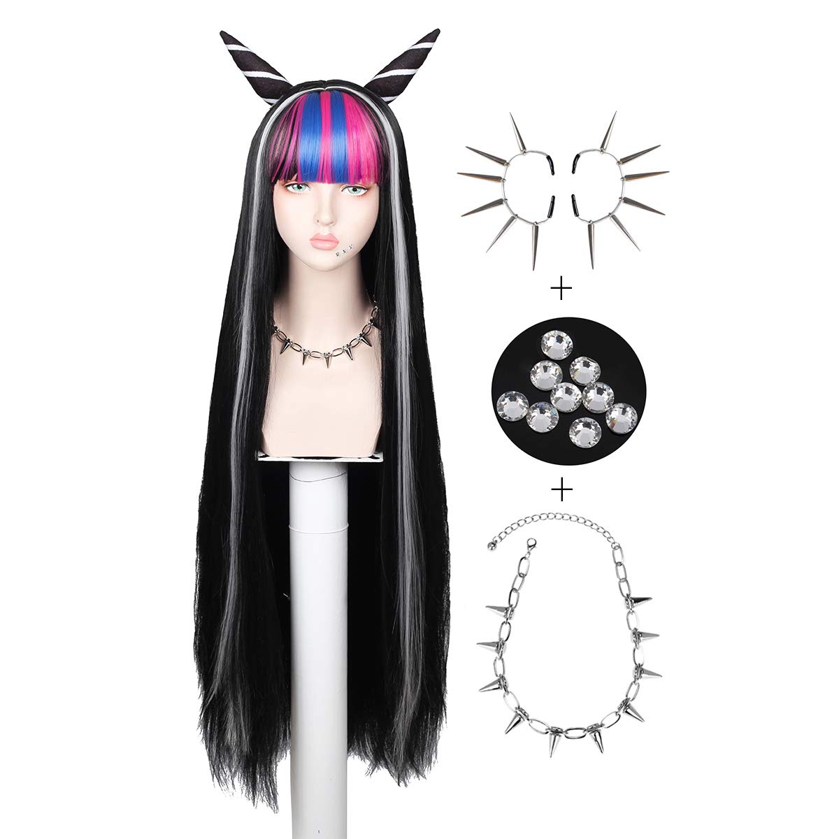 Price:$31.90    Necklace and Earings Wig Set Long Black Cosplay Wig for Halloween  Beauty