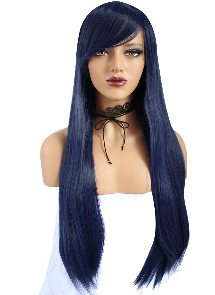 Price:$14.99    ANOGOL Long Straight Cosplay Wig Synthetic Wig Dark Blue Cosplay Wig for Women Long Cosplay Costume Wig for Halloween Party  Beauty