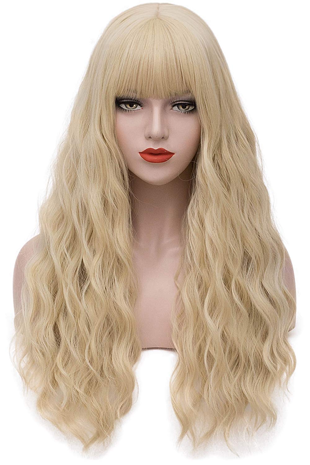 Price:$19.99     Mildiso Long Blonde Wigs for Women Fluffy Curly Wavy Cosplay Halloween Wig Heat Resistant Hair wig with Bangs M062GD   Beauty