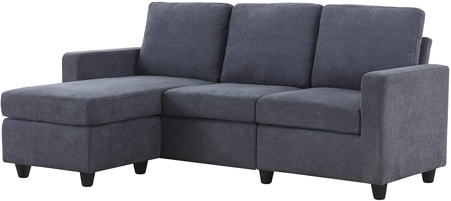 Price:$309.99 Convertible Sectional Sofa Couch, L-Shaped Couch with Modern Linen Fabric for Small Space Dark Grey  Furniture & Decor