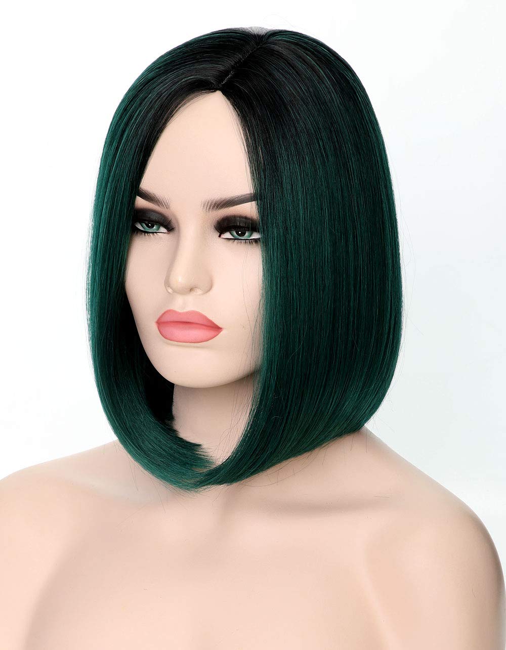 Price:$7.99     14'' Green Wig for Women Short Bob Wig Middle Part Synthetic Cosplay Party Wig Heat Resistant Full Wig, Average Size with Adjustable Elastic Band   Beauty