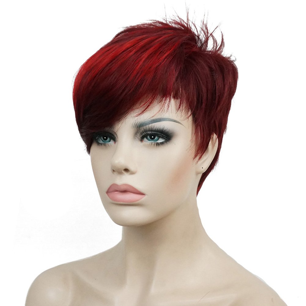 Price:$19.99    Lydell Short Asymmetry Side Bang Straight Wig Full Synthetic Wigs 6 inches  Beauty