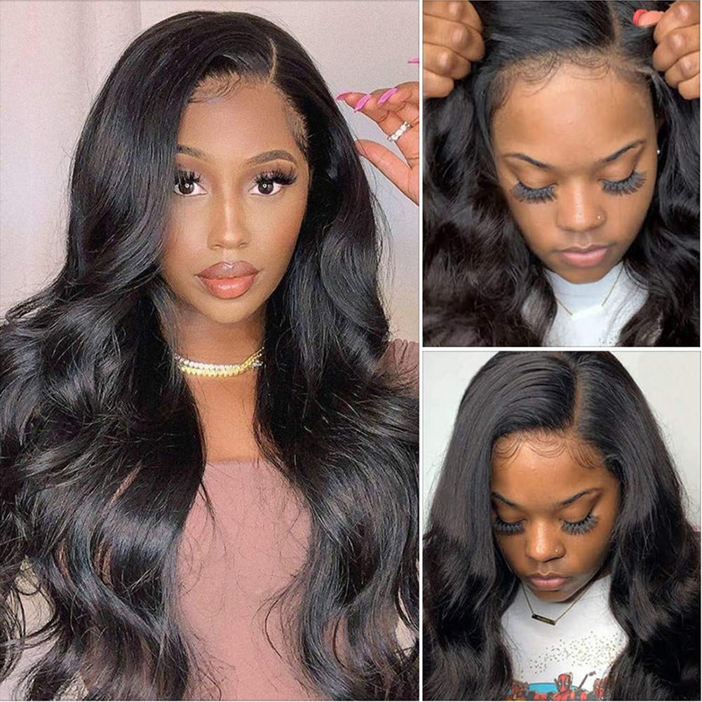 Price:$20.99     Lace Front Wigs Body Wave Wigs for Black Women Natural Looking Human Hair Lace Frontal Wigs with Baby Hair Synthetic Side Part Wigs Heat Resistant Fiber Replacement Wig for Daily Party Cosplay Costume   Beauty