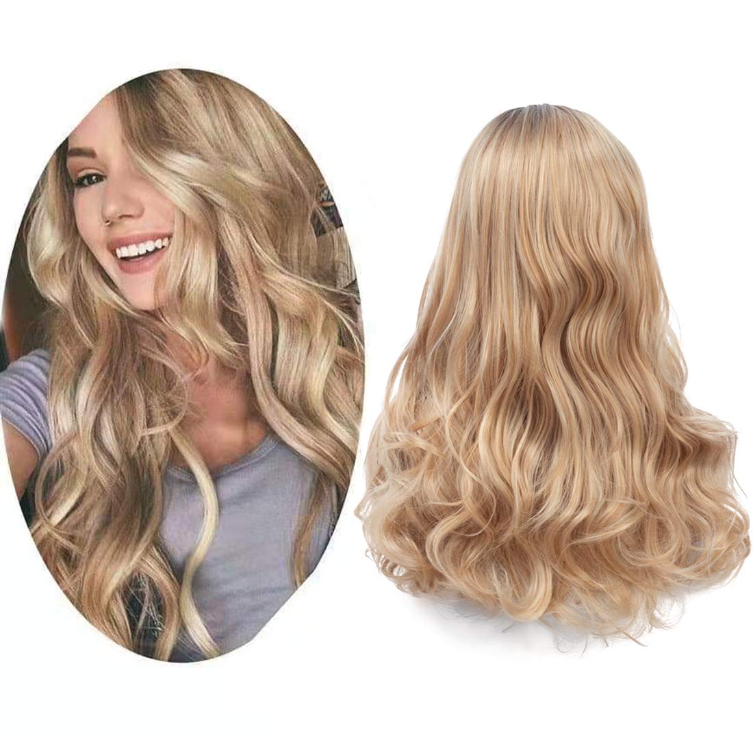 Price:$15.99     DDHAIR Ombre Blonde Wigs For Women With Middle Natural Wave Long Blonde Wig Curly Heat Resistant Synthetic Wig   Beauty