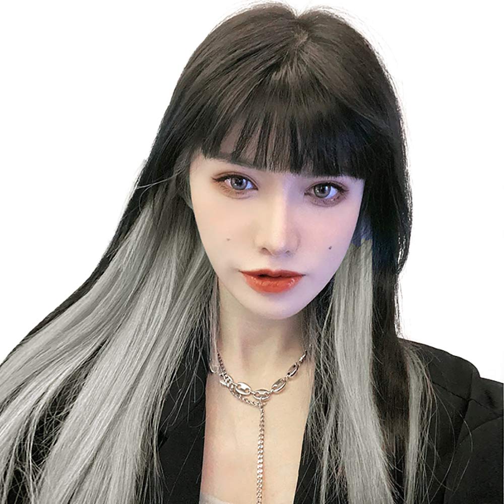 Price:$18.99    ENTRANCED STYLES Straight Black Wig with Bangs for Women Fashion Long Straight Wig Heat Resistant Bangs Synthetic Wig 20 Inch Natural Looking Daily Party Cosplay Wig  Beauty