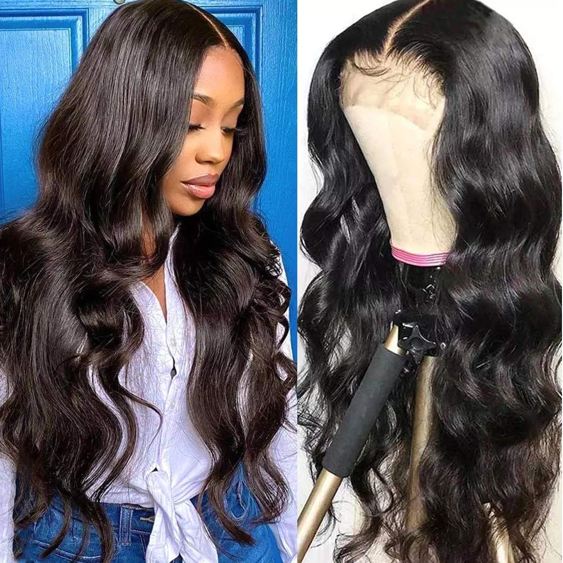 Price:$118.20     Julia Hair Body Wave 4x4 Lace Closure Human Hair Wigs for Women Brazilian Virgin Lace Front Wigs Pre Plucked with Baby Hair Natural Hairline 22inch   Beauty