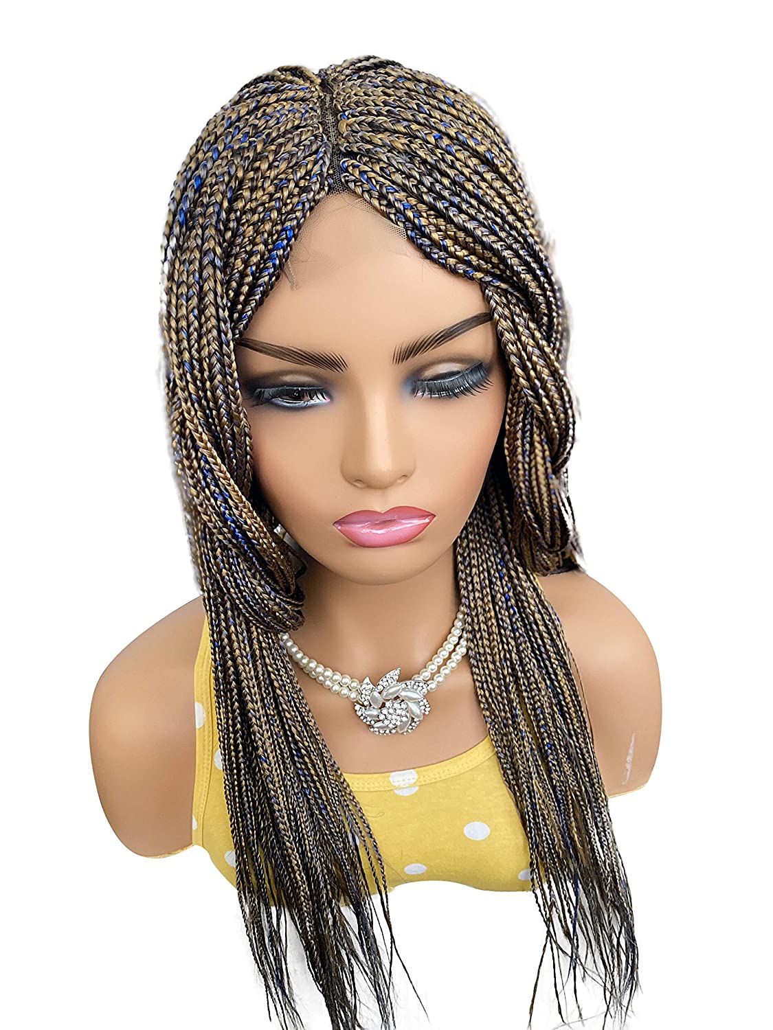 Price:$134.99     JBG SERVICES Micro Braided Wigs - Handmade Box Braiding Wigs for African American Women - Synthetic Braids With Lace Closure Finishing For Natural-Look - Color Light Blue/27 Mixed 22 inch   Beauty