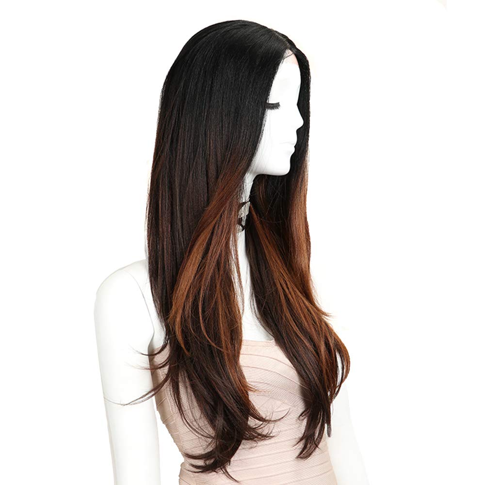Price:$42.99     NOBLE Long Lace Front Wigs 31 inches Natural Straight Hair Wig Curl End Middle Part Wig Ombre Wigs for Women (31inches, HL227/114)   Beauty