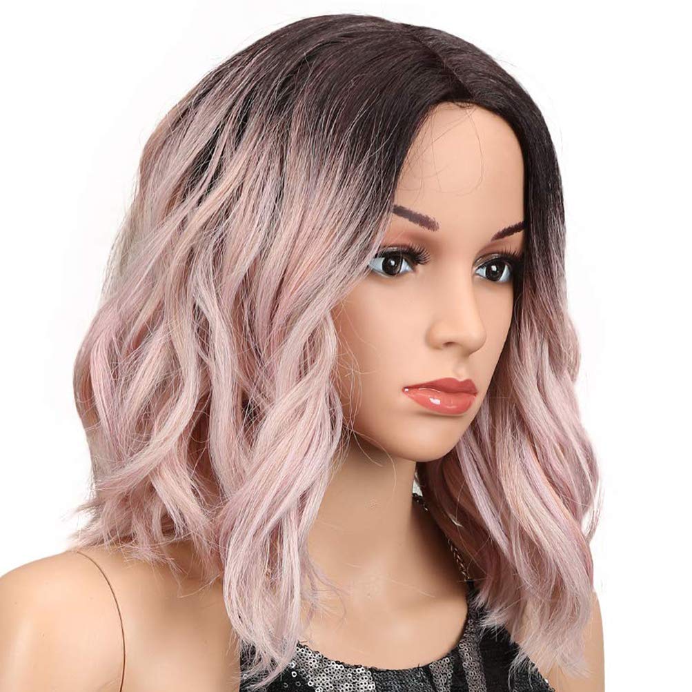 Price:$35.99     Style Icon 12" Short Wavy Wig Ombre Pink Wig Middle Part Lace Wig Synthetic Lace Wigs for Women Density 130% (12", TT4/AMBRS)   Beauty