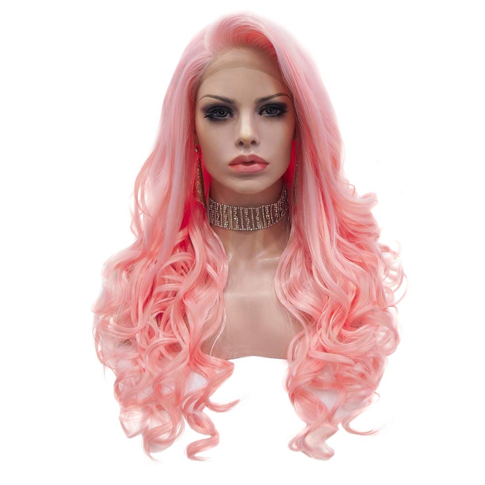 Price:$40.99     IMSTYLE Long Pink Lace Front Wigs Wavy Style Soft Synthetic Lolita Pink Hair Replacement Wigs Heat Resistant Natural Wavy Hair Wig for Women Halloween Cosplay Party Daily Wear 24 Inch   Beauty