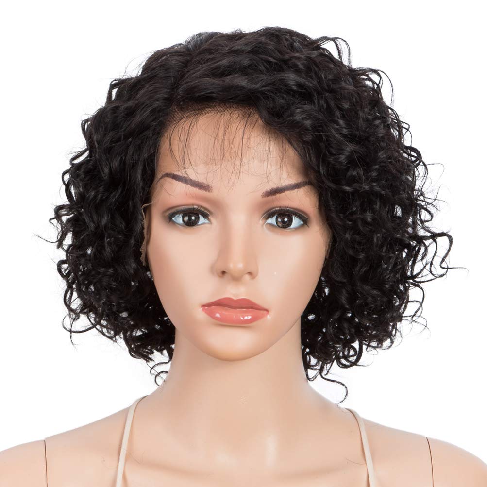 Price:$49.99     Style Icon 10" Human Hair Afro Wigs Short Curly Wigs for Black Women Lace Front Side Part Black Wigs (10 Inch, 1B)   Beauty