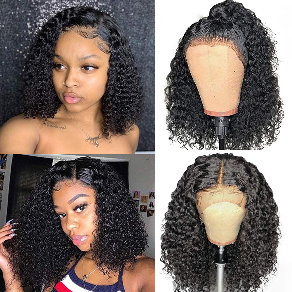 Price:$76.99     Larhali Short Curly Bob Wigs Brazilian Virgin Human Hair 13x4 Lace Front Wigs Kinky Curly Hair For Black Women Pre Plucked with Baby Hair 150% Density(14inch, 13x4)   Beauty