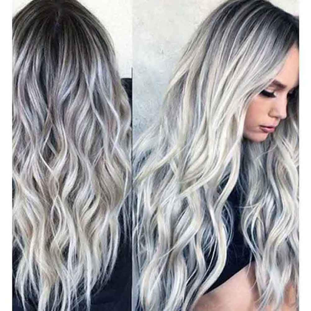 Price:$14.39     23" Natural Full Wigs Hair Long Wavy Wig Synthetic Heat Resistant (Ombre Silver)   Beauty