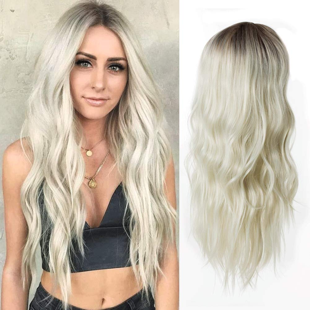 Price:$17.99     66cm Long Blonde Wig For Women, Elegant Platinum Blonde Color Ombre Hair Wig, 26-inch Of Pure Premium Synthetic Hair Long Wavy Hair WigYUNKAI (Platinum Blonde)   Beauty
