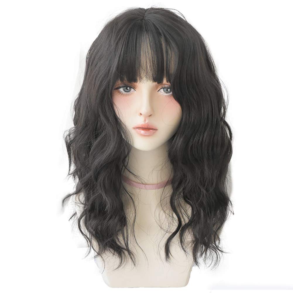 Price:$25.99     Long Wavy Wig With Air Bangs Synthetic Wig for Women - Natural Looking Machine Made 21 inch for Party Cosplay Body Wavy   Beauty