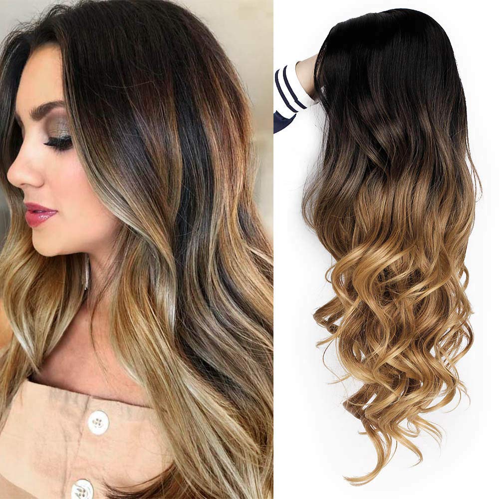 Price:$16.99     AISI QUEENS Brown Ombre Wigs Long Curly Side Part Wig 2 Tone Black to Brown Wavy Wigs for Women Synthetic Heat Resistant Party Wigs Natural Looking   Beauty
