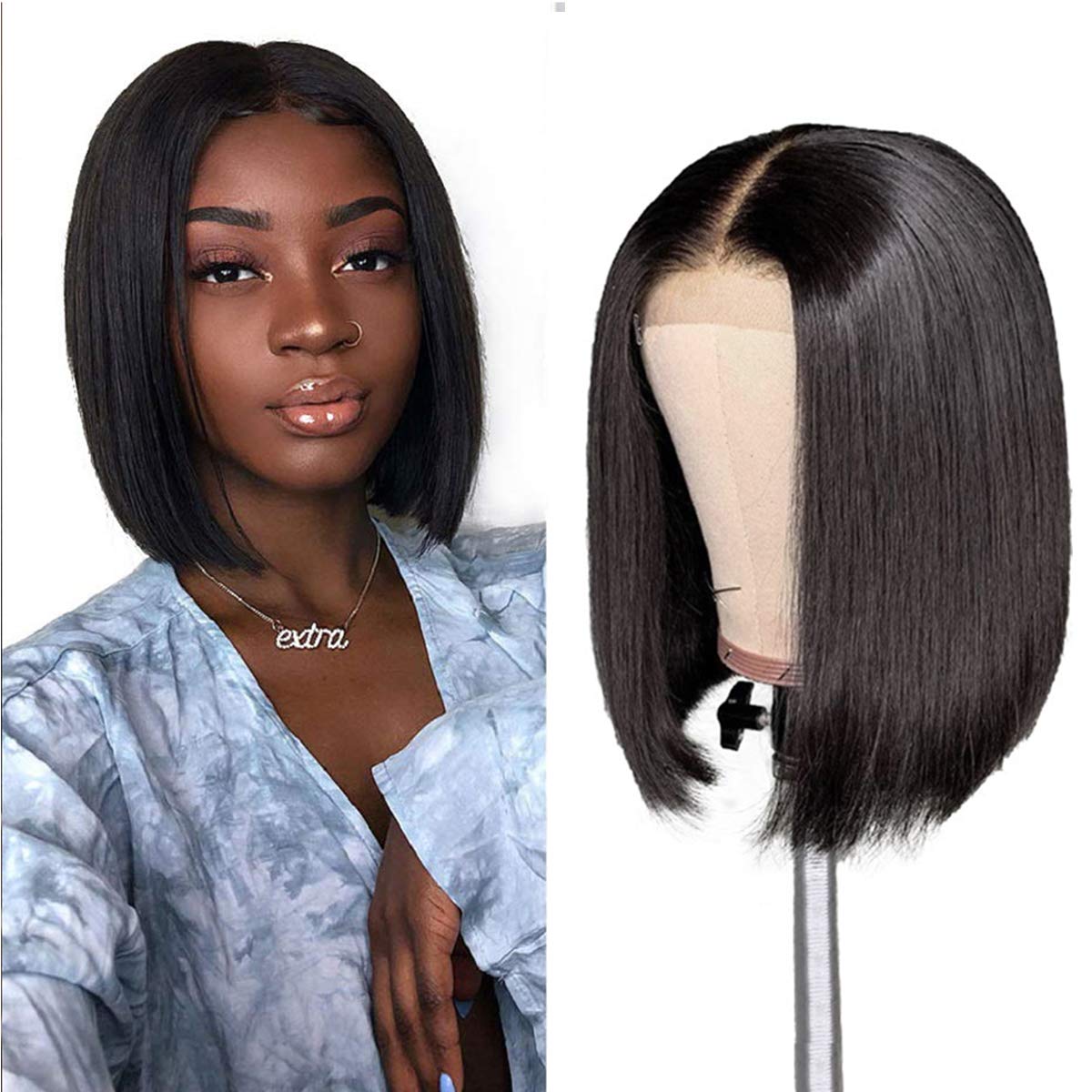 Price:$46.99     AILIF Human Hair 13x4 Lace Front Wigs Bob (10Inch) 130% Density Brazilian Virgin Human Hair Short Bob Wigs Straight Hair Natural Color   Beauty