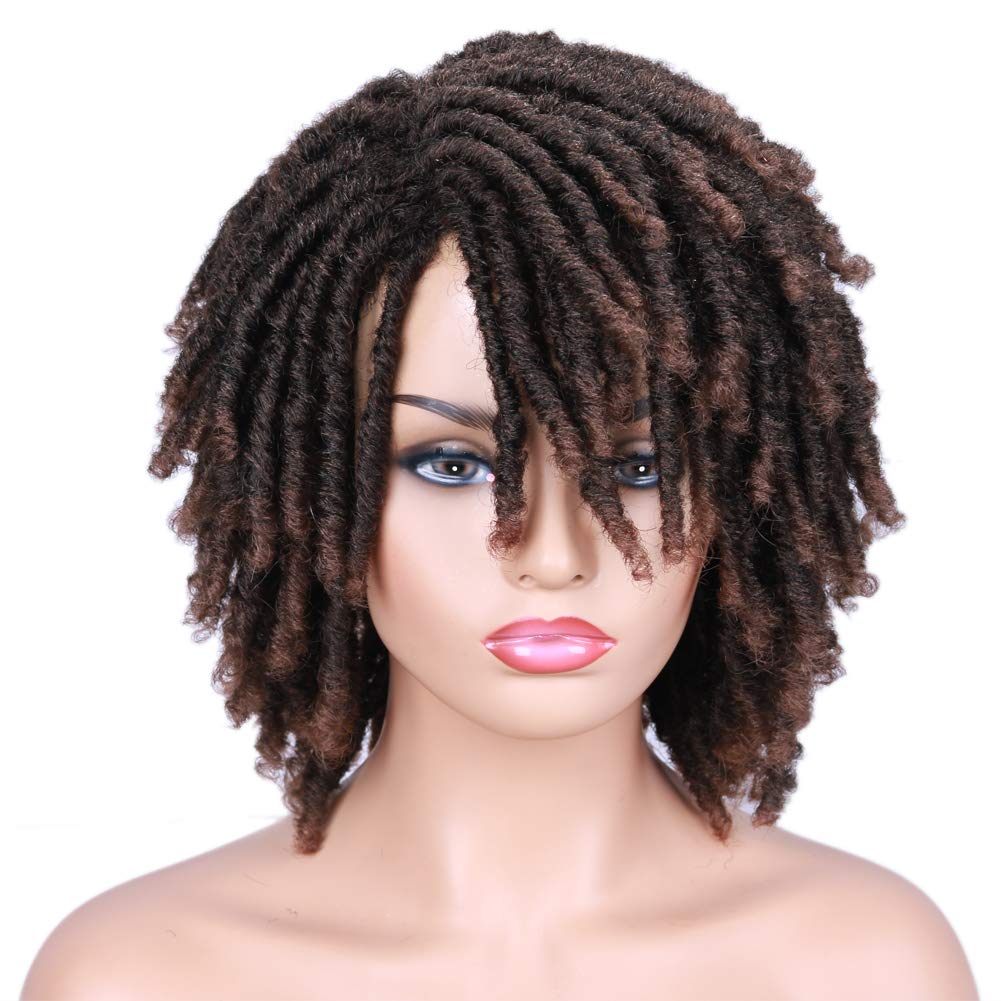 Price:$29.99     Lady Hanne Dreadlock Wig Black Brown Short Curly Braided Twist Dreadlock Wigs Heat Resistant Synthetic Daily Party Replacement Wig for Women   Beauty