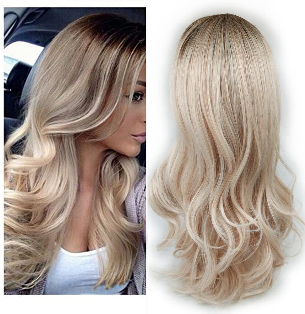 Price:$14.99     Lady Miranda Ombre Wig Brown to Ash Blonde High Density Heat Resistant Synthetic Hair Weave Full Wigs for Women(T/Ash Blonde)   Beauty
