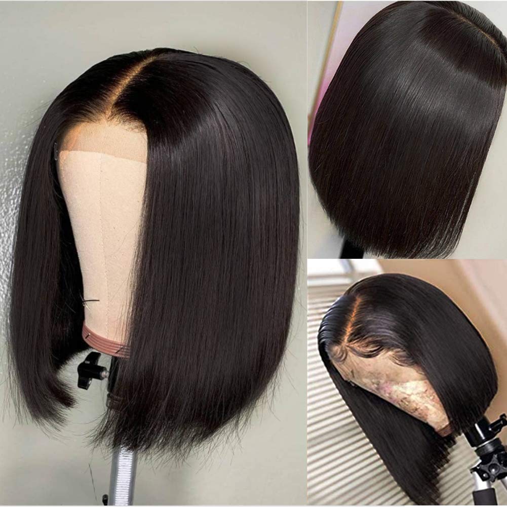 Price:$49.99     Short Bob Wigs Brazilian Straight Lace Front Wigs Human Hair 13x4 Lace Front Bob Wigs 150% Density Pre Plucked with Baby Hair (10inch)   Beauty