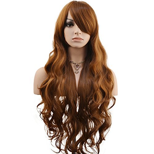 Price:$15.99    YOPO 32" Wigs Long Wavy Hair Wig with Bangs Cosplay Party Costume Natural Wig Synthetic Heat Resistant Fiber Wigs for Women(32'' Brown)  Beauty