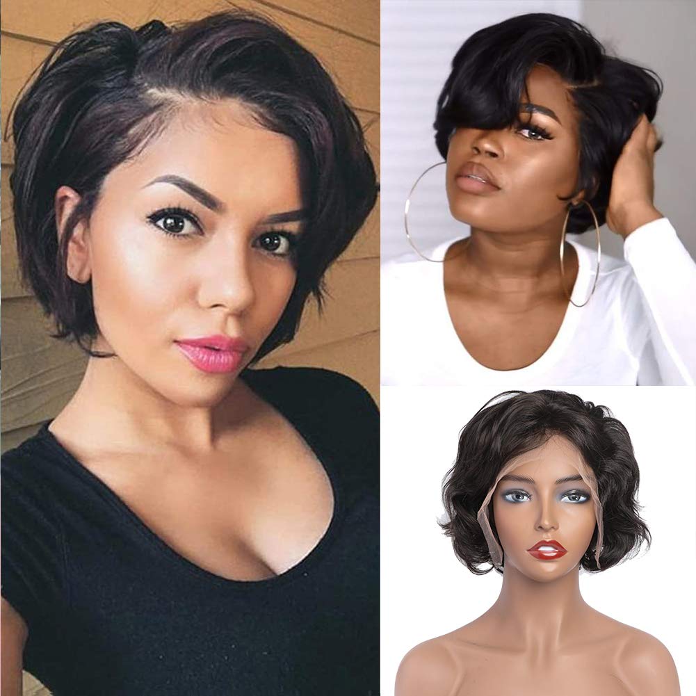 Price:$60.01    Short Bob Pixie Cut Wig, VIPbeauty Brazilian 150 Density Short Lace Front Human Hair Wigs Pre-Plucked With Baby Hair for Black Women Lace Frontal Wig Hair  Beauty
