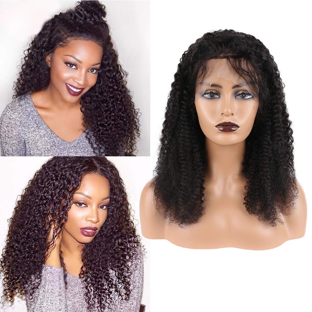 Price:$74.99     Human Hair Lace Frontal Wigs 13X4 Lace Front Wigs For Black Women Kinky Curly Wave Wigs With Baby Hair Around Pre Plucked Hairline Brazilian Virgin Human Hair Wigs 150 Density Natural Black 16 Inch   Beauty