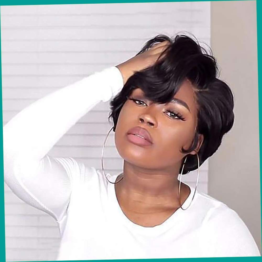 Price:$47.66     DreamPack Pixie Cut Wigs, Brazilian Short Pixie Cut Bob Wig Lace Front Curly Human Hair Bob Wigs for Black Women Pre Plucked Hairline with Baby Hair   Beauty