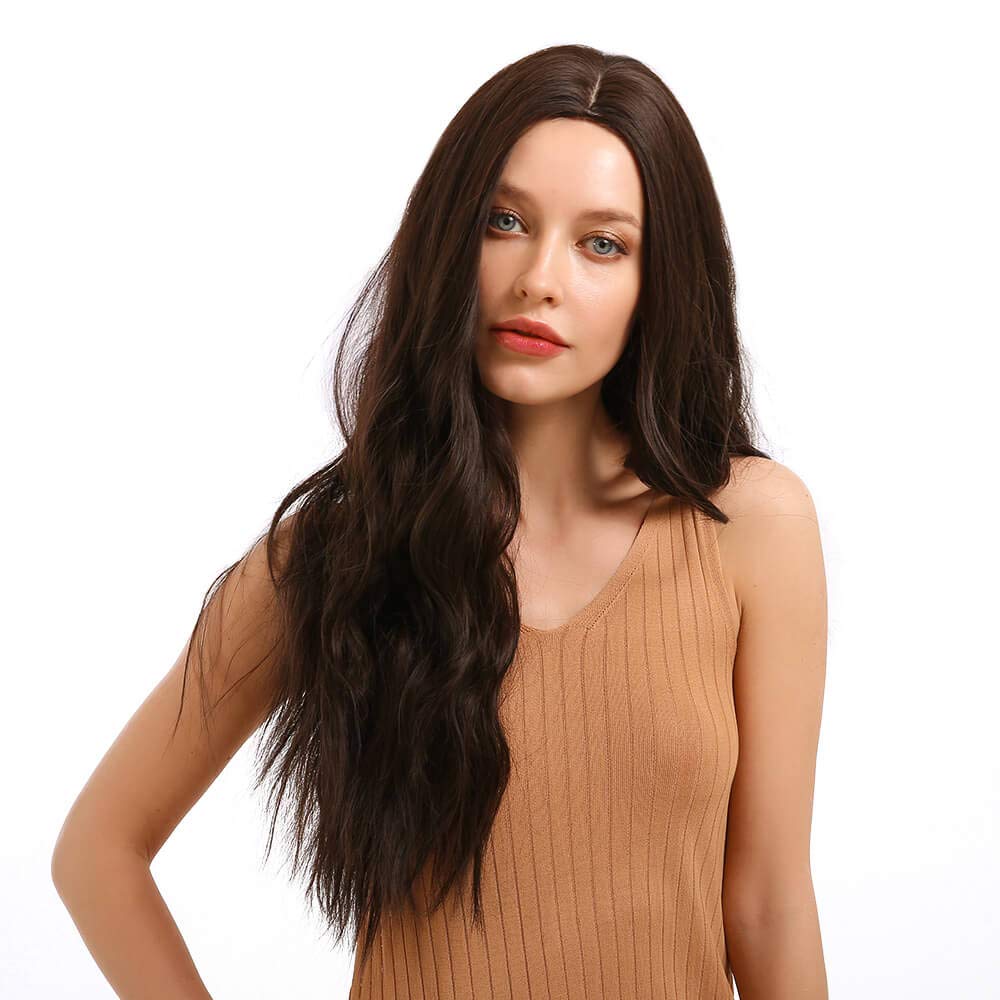 Price:$21.99     TopWigy Long Brown Wavy Wig Brunette Wig Long Wavy Wigs 26 Inches Heat Resistant Synthetic Wig Daily Cosplay Party Replacement Wigs for Women   Beauty