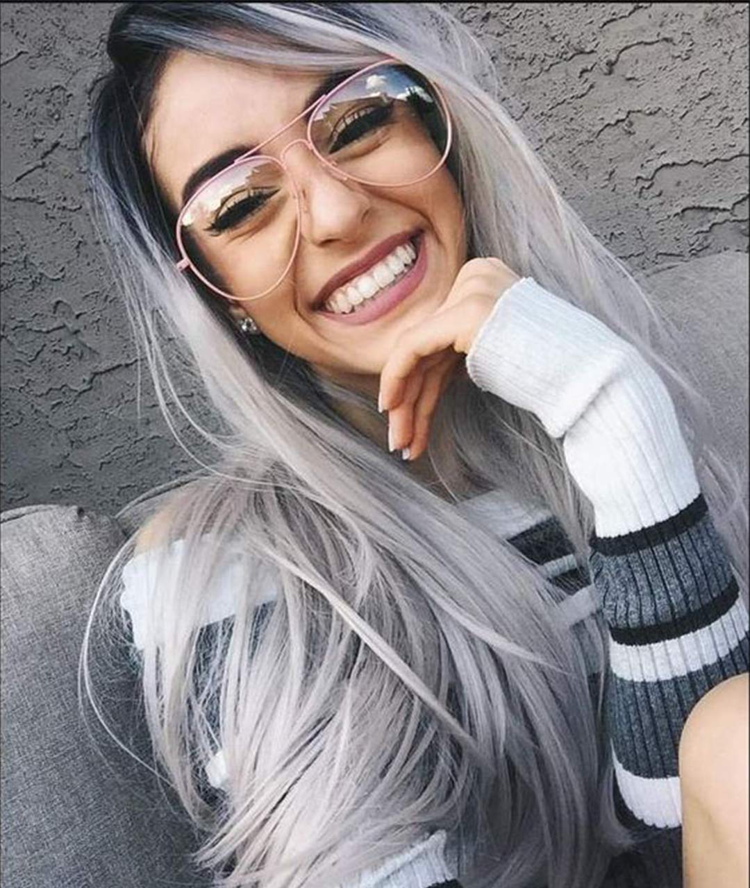 Price:$37.99     Zenith Grey Lace Front Wigs for Women Black Rooted Silver Grey Hair Wig Natural Weave Long Wigs with Black Roots Middle Part 22 inch Best Affordable Wigs for Daily Use   Beauty