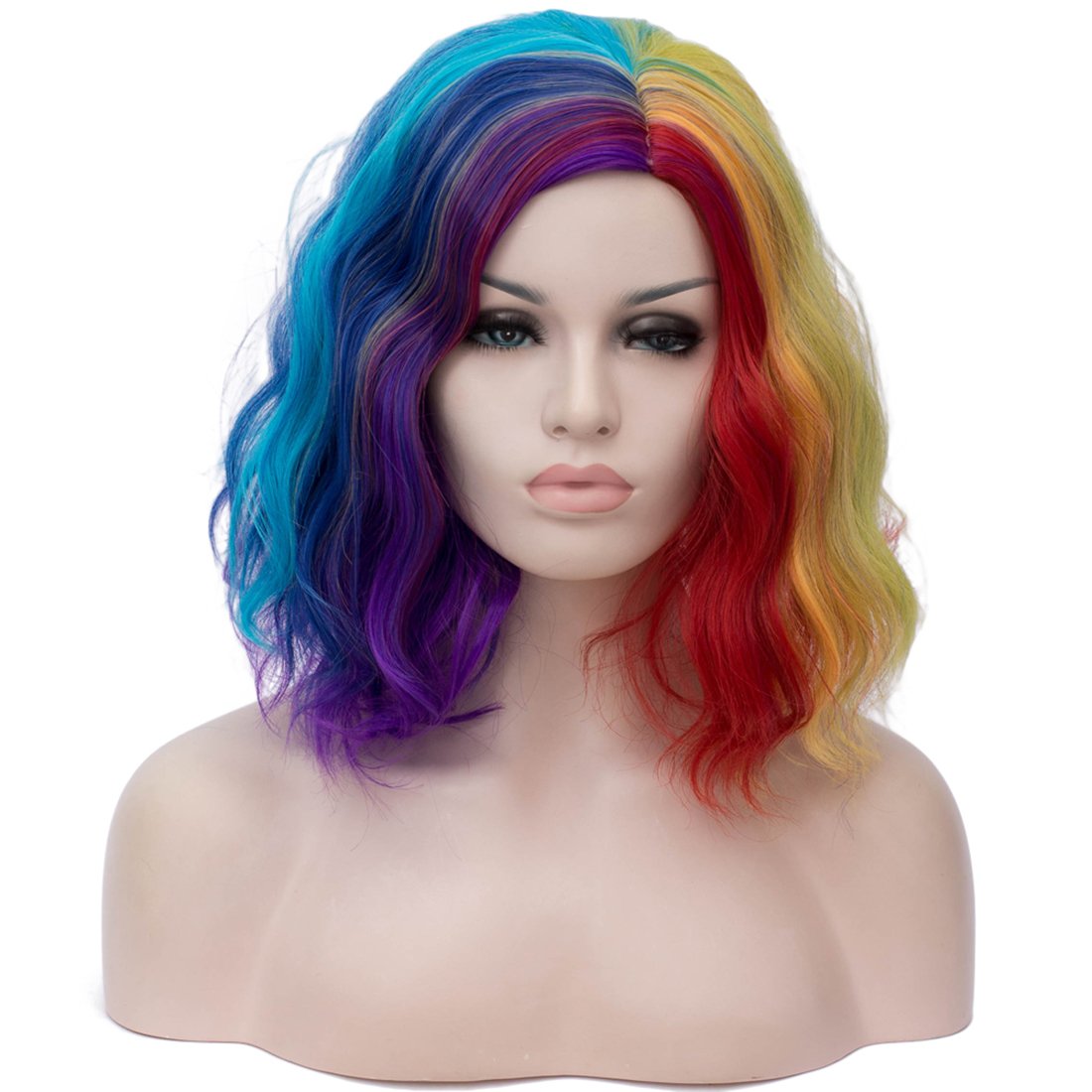 Price:$5.62     BUFASHION 14" Women Short Multi-colored Kinky Straight Cosplay Synthetic Wigs With Air Bangs 46 Colors Available (Multi-colored)   Beauty