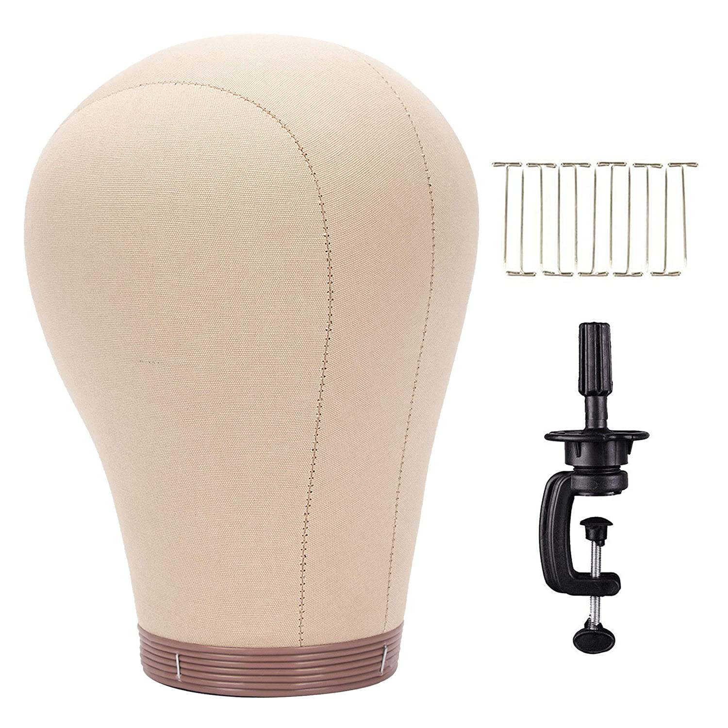 Price:$16.92     BHD BEAUTY Cork Canvas Block Mannequin Head Wig Display Styling With Mount Hole 20" (Canvas Head+Head Stand+T Pins)   Beauty