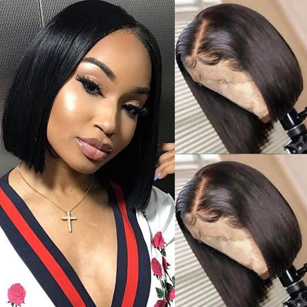 Price:$59.99     RECOOL 10A Lace Front Wigs Human Hair for Black Women Brazilian Hair Bob Wigs Straight Hair 13x4 Lace Front Wigs Natural Color(10 inch Straight Bob Wig)   Beauty