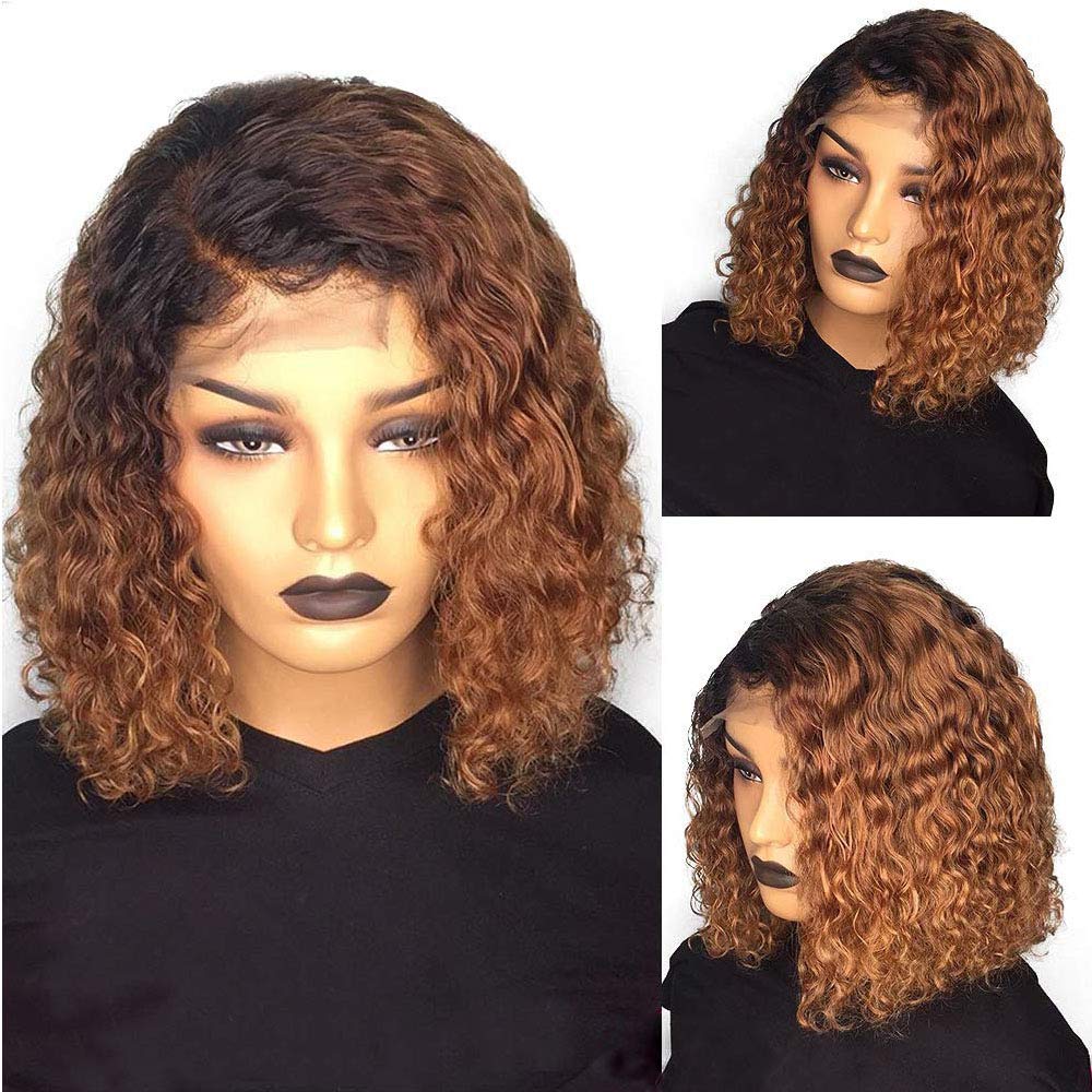 Price:$114.99     Jiduoyi Wig 1B/27 Ombre Color Curly Human Hair Wig 13x6 Lace Front for Black Women Pre Plucked Brazilian Remy Hair with Baby Hair Natural Hairline Wigs 150 Density   Beauty