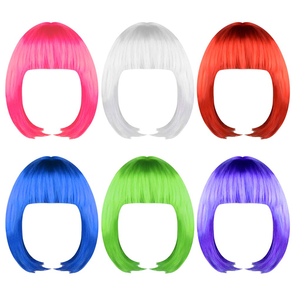 Price:$0.00     6PCS Colorful Party Wigs, Jerbro Short Bob Hair Wigs Cosplay Costume Wig Daily Party Wig for Women (purple, red, green, pink, blue, white)   Beauty
