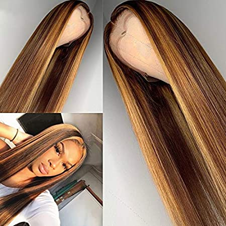Price:$195.99     Highlight 27 Colored 4x4 PU Invisible Knots Lace Front Wigs Human Hair Scalp Top Lace Closure Wigs with Baby Hair 150% Density Pre-Plucked (22inch)   Beauty