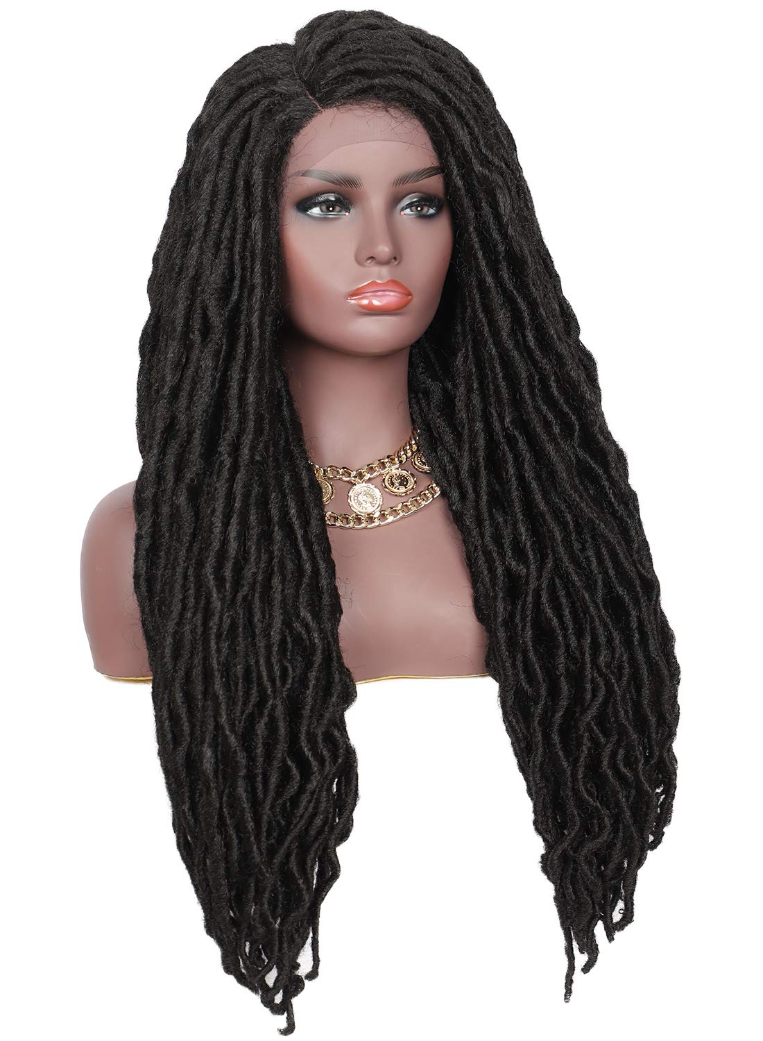 Price:$59.99     Beauart 30” Swiss Lace Front Side Parted Dread Faux Locs Braided Wigs with Baby Hair for Dark Skin Women Japan-made Lightweight Synthetic Hair Handmade Black Braids Wigs   Beauty