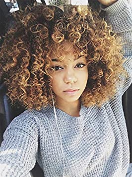 Price:$17.99     AISI BEAUTY Short Curly Wigs for Cosplay Halloween Synthetic Hair Blonde and Brown Curly Afro Wig with Wig Cap   Beauty