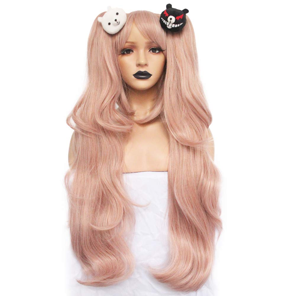 Price:$28.99    Anogol Hair + { 2 Bears } Light Pink Cosplay Wig Long Synthetic Wig For Girls Costume Party Costume Party Halloween Wig With Hair Accessory  Beauty