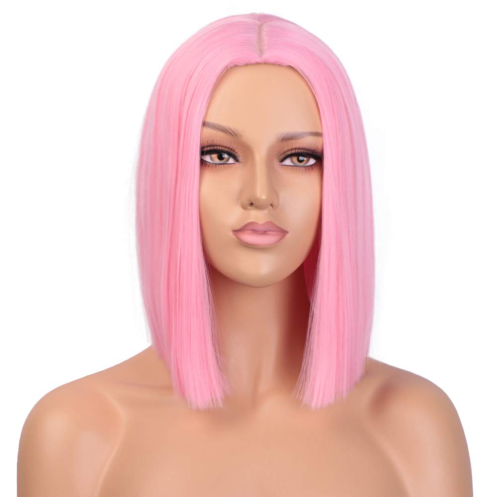 Price:$17.99     ENTRANCED STYLES Pink Wig Synthetic Straight Hair Middle Part Shoulder Length Bob Wigs for Women Colorful Fashion Bob Wigs   Beauty