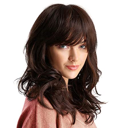 Price:$17.99     Synthetic Curly Hair Wig Shoulder Length Brown Hair Wigs for Women   Beauty