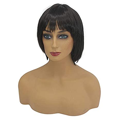 Price:$16.99     Natural Stright Wig Synthetic Short Bob Wig with Bangs Natural Looking Heat Resistant Fiber Hair for Women Long Bob Wigs (8" Short Bob Wigs, 1#)   Beauty