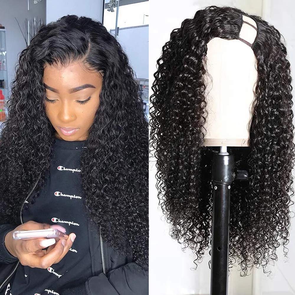 Price:$104.99     Curly U Part Wig Human Hair Molefi Kinky U Part Wigs for Black Women 18 inch Kinky Curly Human Hair Wigs Brazilian U Part Clip in Wig with Left U Part Glueless Full Wig   Beauty