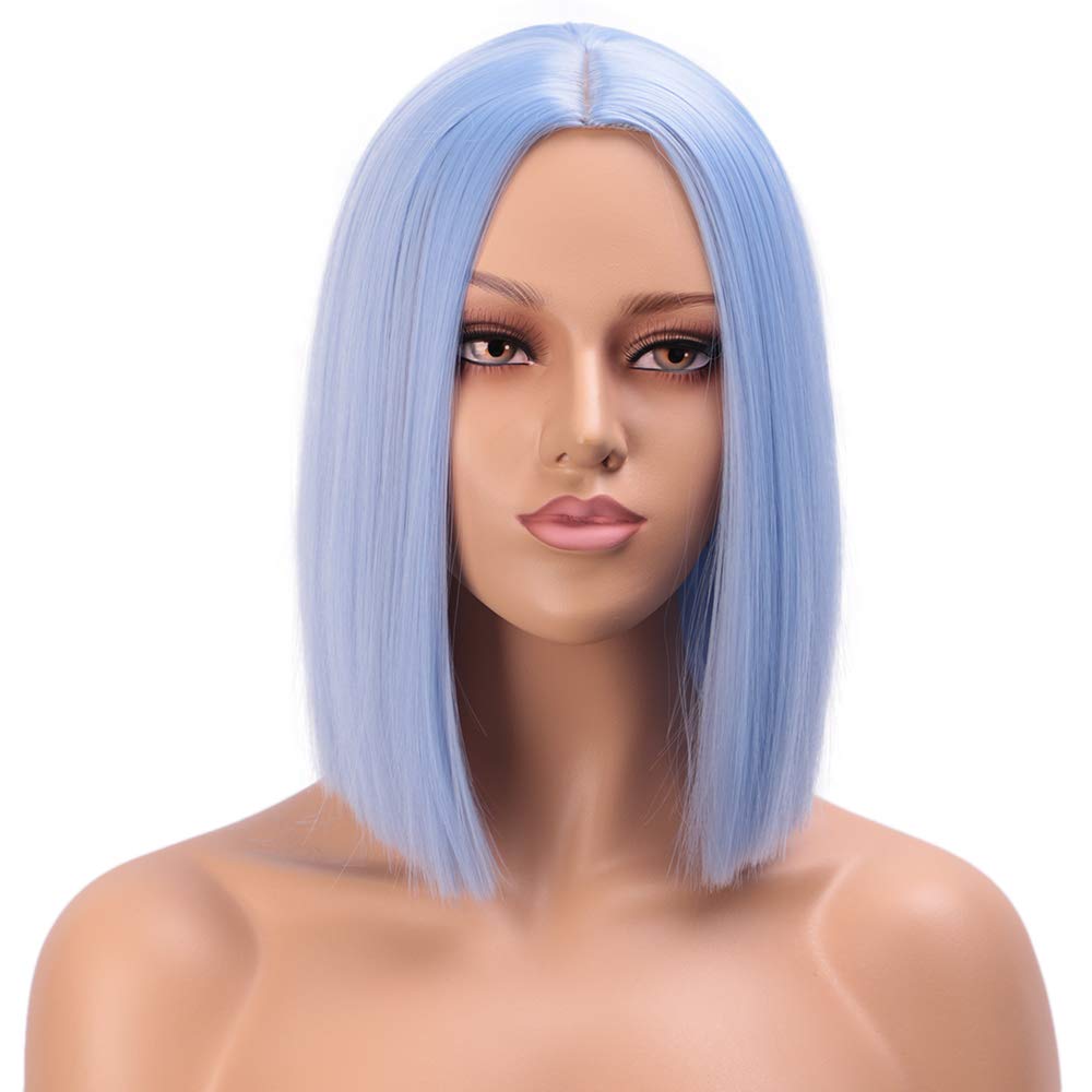 Price:$17.99     ENTRANCED STYLES Light Blue Wig Synthetic Straight Hair Bob Cut Wig Middle Part Shoulder Length Fashion Bob Wigs for Women Cosplay Wig   Beauty