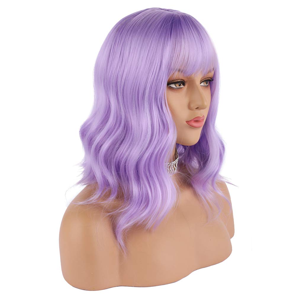 Price:$15.99     eNilecor Lavender Purple Wig Short Colorful Wavy Bob Wigs with Air Bangs 14" Natural Wigs for Women   Beauty