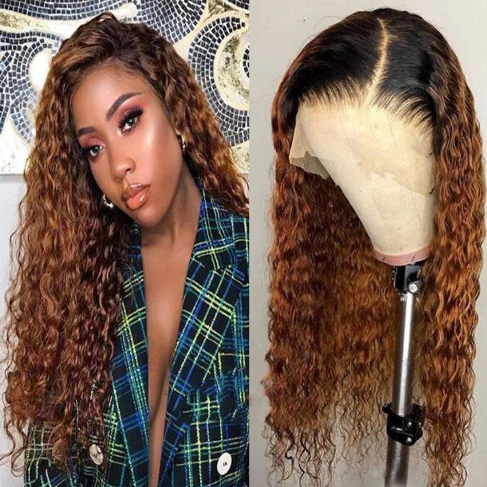 Price:$159.99     Riney Hair Curly Lace Front Human Hair Wigs-Glueless 150% Density Brazilian Virgin Wigs with Baby Hair for Women 1b30 Color 16Inch   Beauty